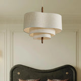 Modern 3 Tiers White Textile Round Chandelier  Image - 3