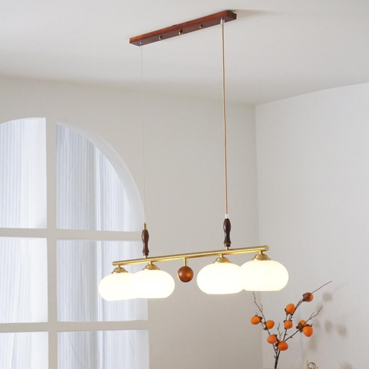 Modern 4-Light Glass Globe Wood Island Pendant Light Image - 12