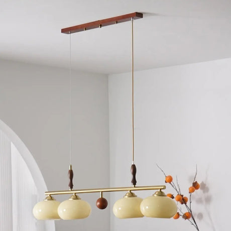 Modern 4-Light Glass Globe Wood Island Pendant Light Image - 3