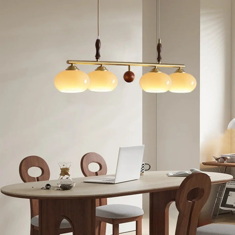 Modern 4-Light Glass Globe Wood Island Pendant Light Image - 4