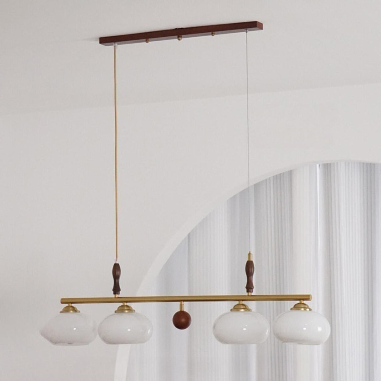 Modern 4-Light Glass Globe Wood Island Pendant Light Image - 7