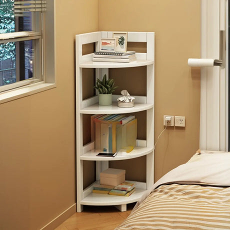 Modern 4 Open Shelves Rubberwood Corner Bookshelf Image - 2