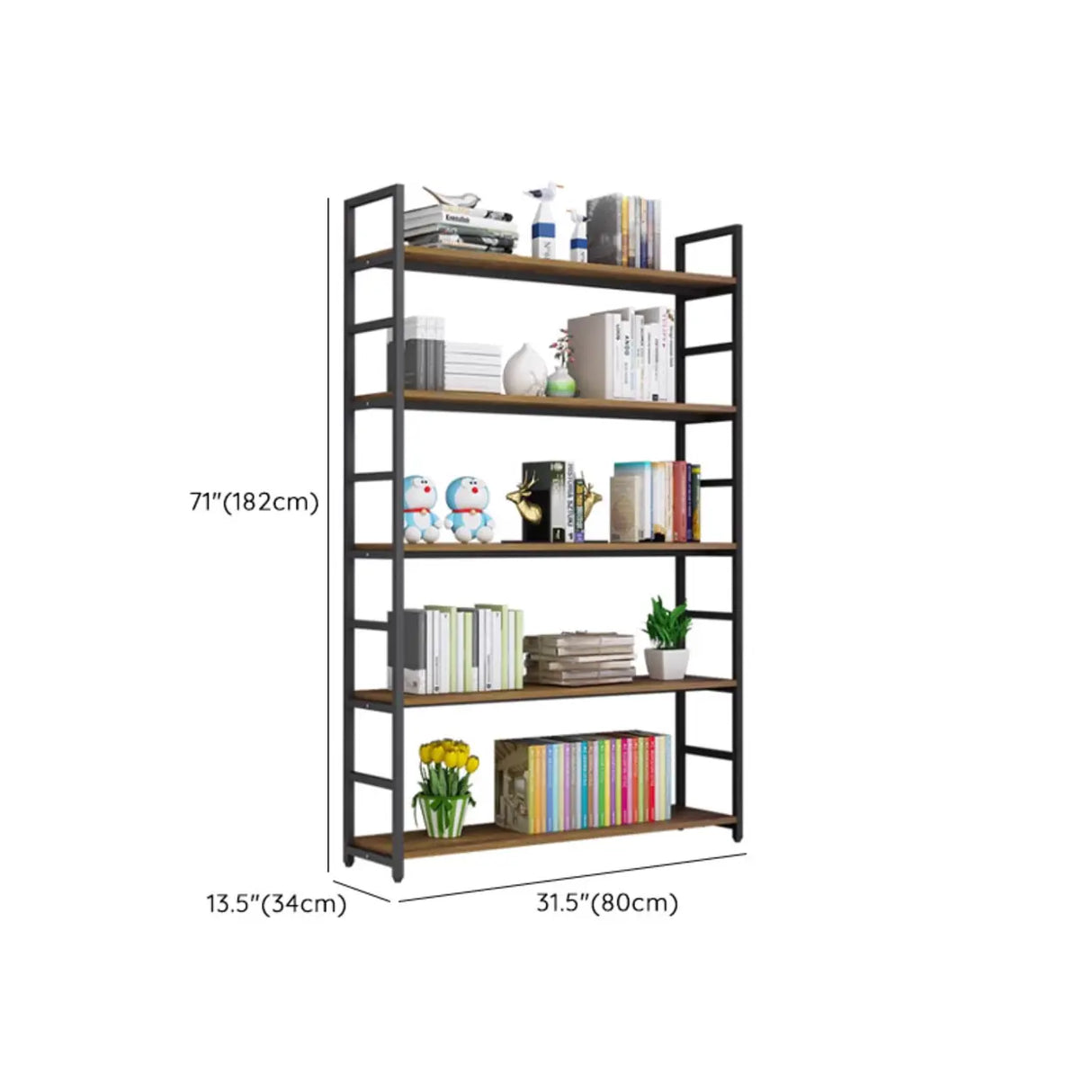 Modern 5-Tier L-shaped Wooden Corner Display Bookcase 