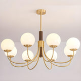 Modern 6-Light Brass Globe Opal Glass Chandelier Image - 8