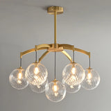 Modern 7-Light  Brass Branch Textured Glass Globe Chandelier Image - 1