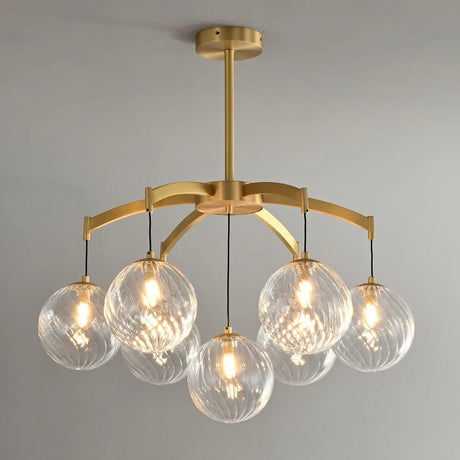 Modern 7-Light  Brass Branch Textured Glass Globe Chandelier Image - 1