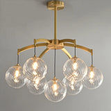 Modern 7-Light  Brass Branch Textured Glass Globe Chandelier Image - 2