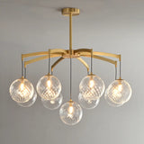 Modern 7-Light  Brass Branch Textured Glass Globe Chandelier Image - 3
