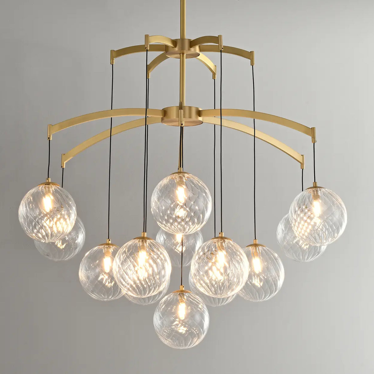 Modern 7-Light  Brass Branch Textured Glass Globe Chandelier Image - 4