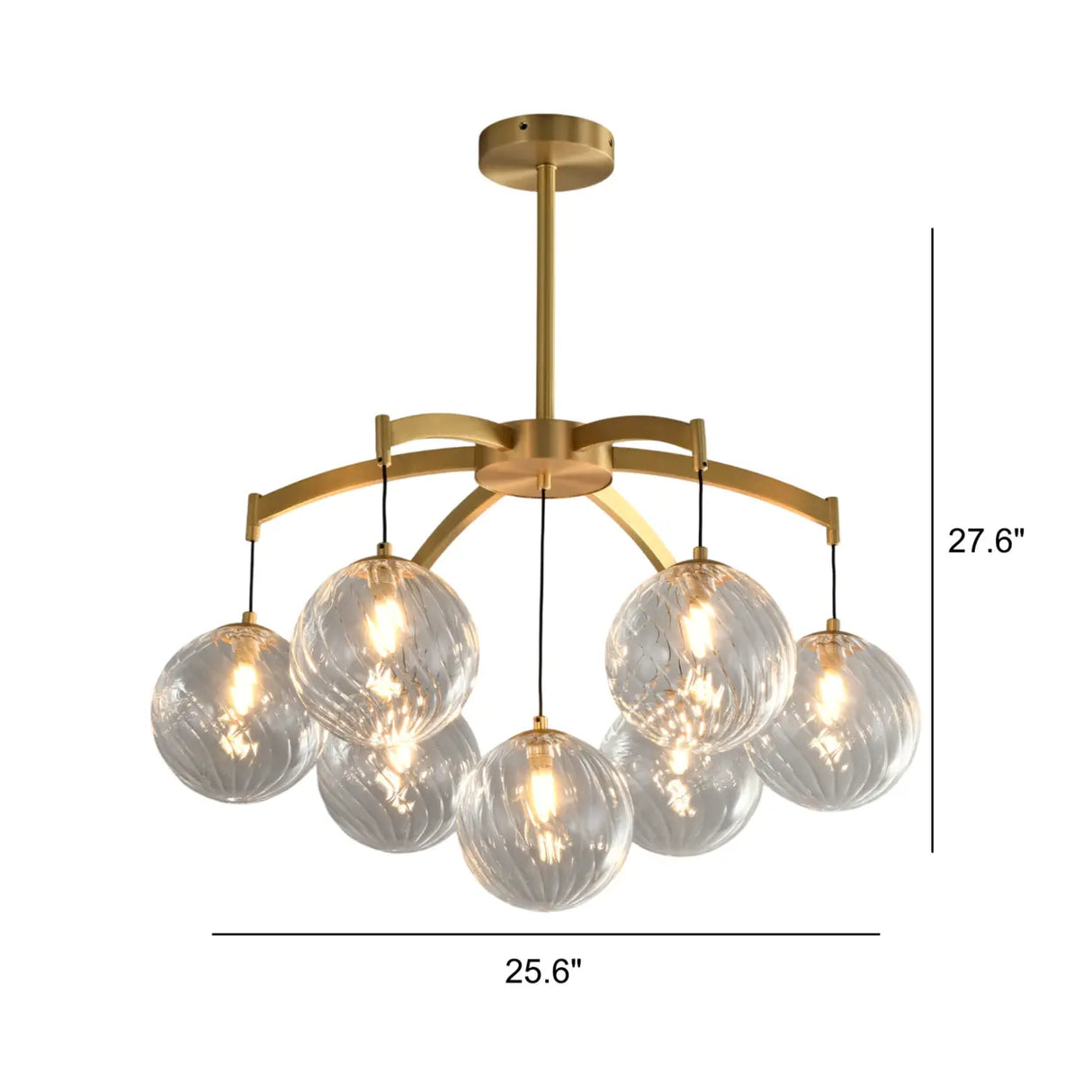 Modern 7-Light  Brass Branch Textured Glass Globe Chandelier 