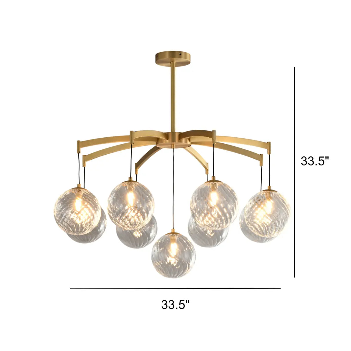 Modern 7-Light  Brass Branch Textured Glass Globe Chandelier Image - 8