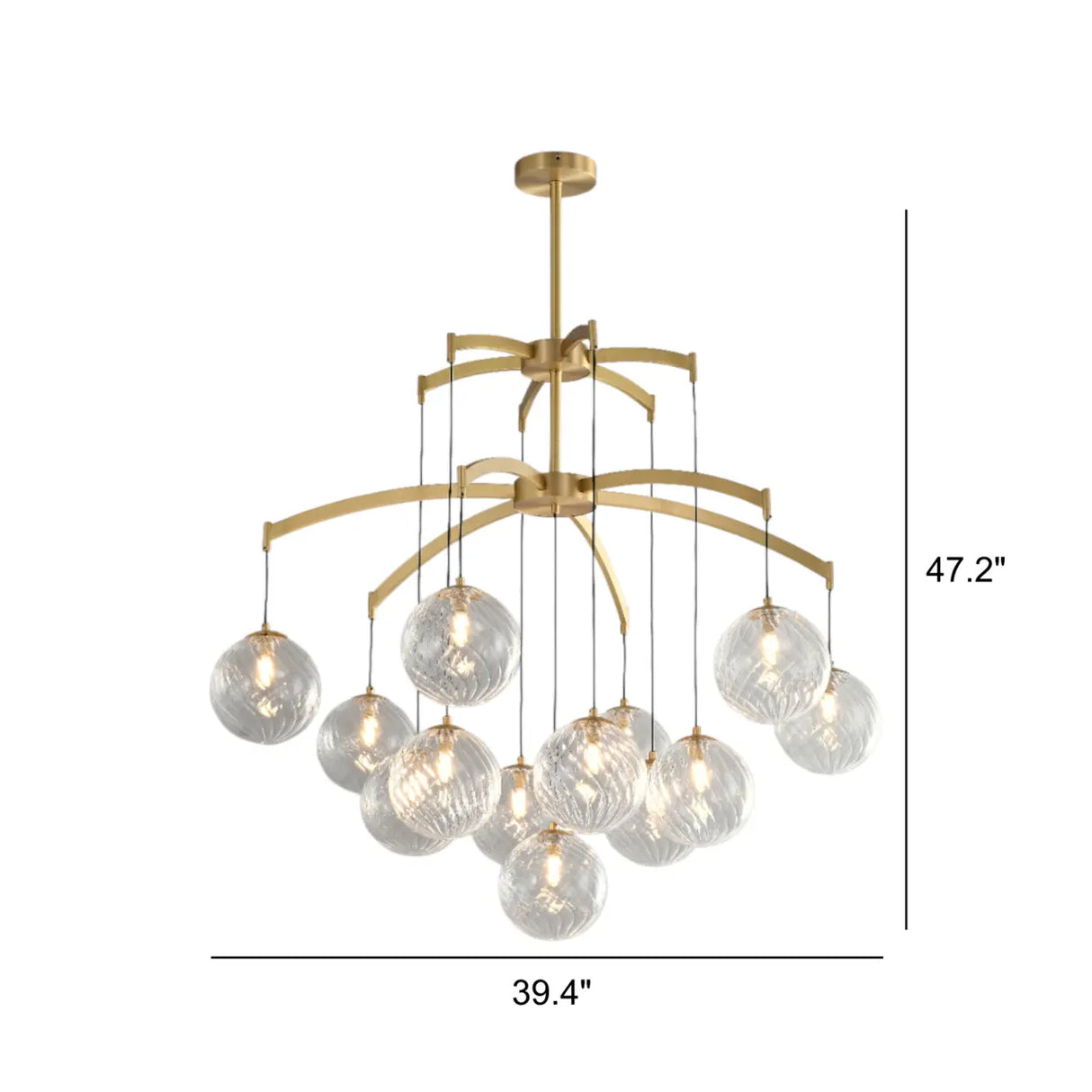 Modern 7-Light  Brass Branch Textured Glass Globe Chandelier Image - 9