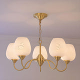 Modern 8- Light Brass Ripple White Glass Chandelier Image - 11