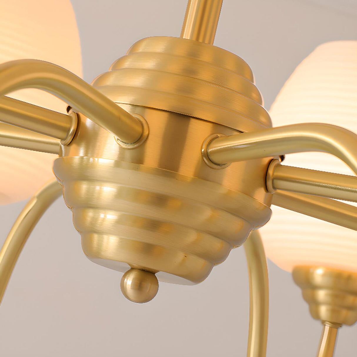 Modern 8- Light Brass Ripple White Glass Chandelier Image - 14