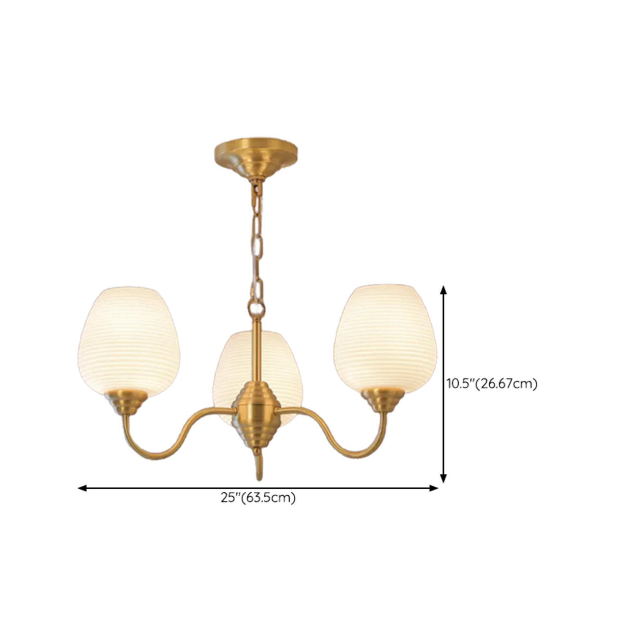 Modern 8- Light Brass Ripple White Glass Chandelier 