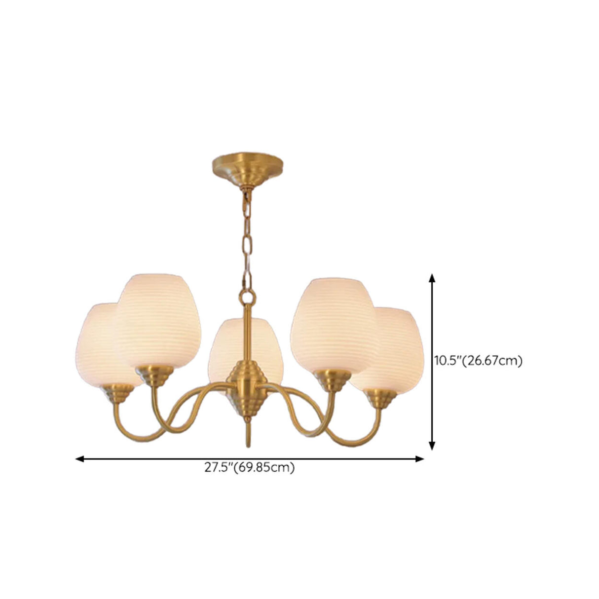 Modern 8- Light Brass Ripple White Glass Chandelier Image - 16