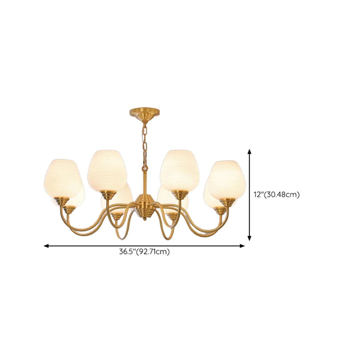 Modern 8- Light Brass Ripple White Glass Chandelier Image - 17