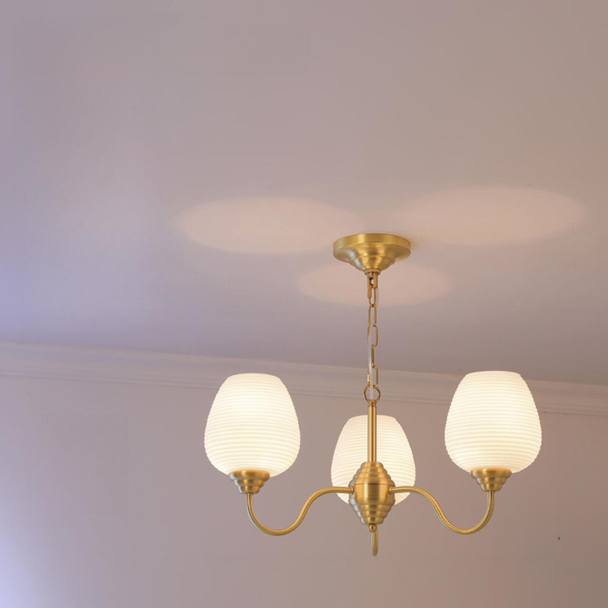 Modern 8- Light Brass Ripple White Glass Chandelier Image - 2