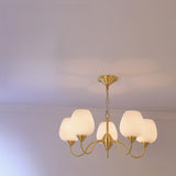 Modern 8- Light Brass Ripple White Glass Chandelier Image - 3
