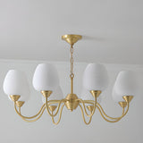 Modern 8- Light Brass Ripple White Glass Chandelier Image - 8