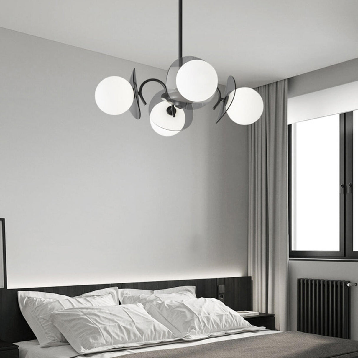 Modern 8-Light Black Metal Ball Glass Chandelier  Image - 3