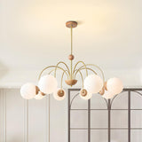 Modern 8-Light Gold White Glass Swirl Globes Chandelier Image - 1