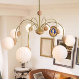 Modern 8-Light Gold White Glass Swirl Globes Chandelier Image - 11