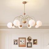 Modern 8-Light Gold White Glass Swirl Globes Chandelier Image - 2