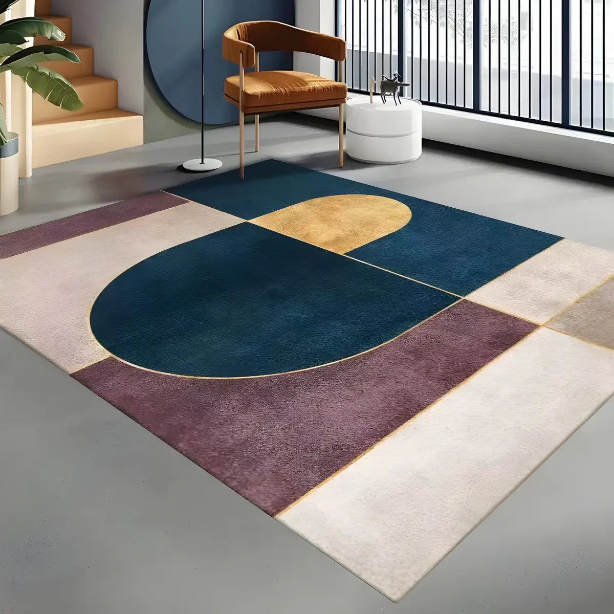 Modern Abstract Polyester Black and Gold Area Rug Image - 12