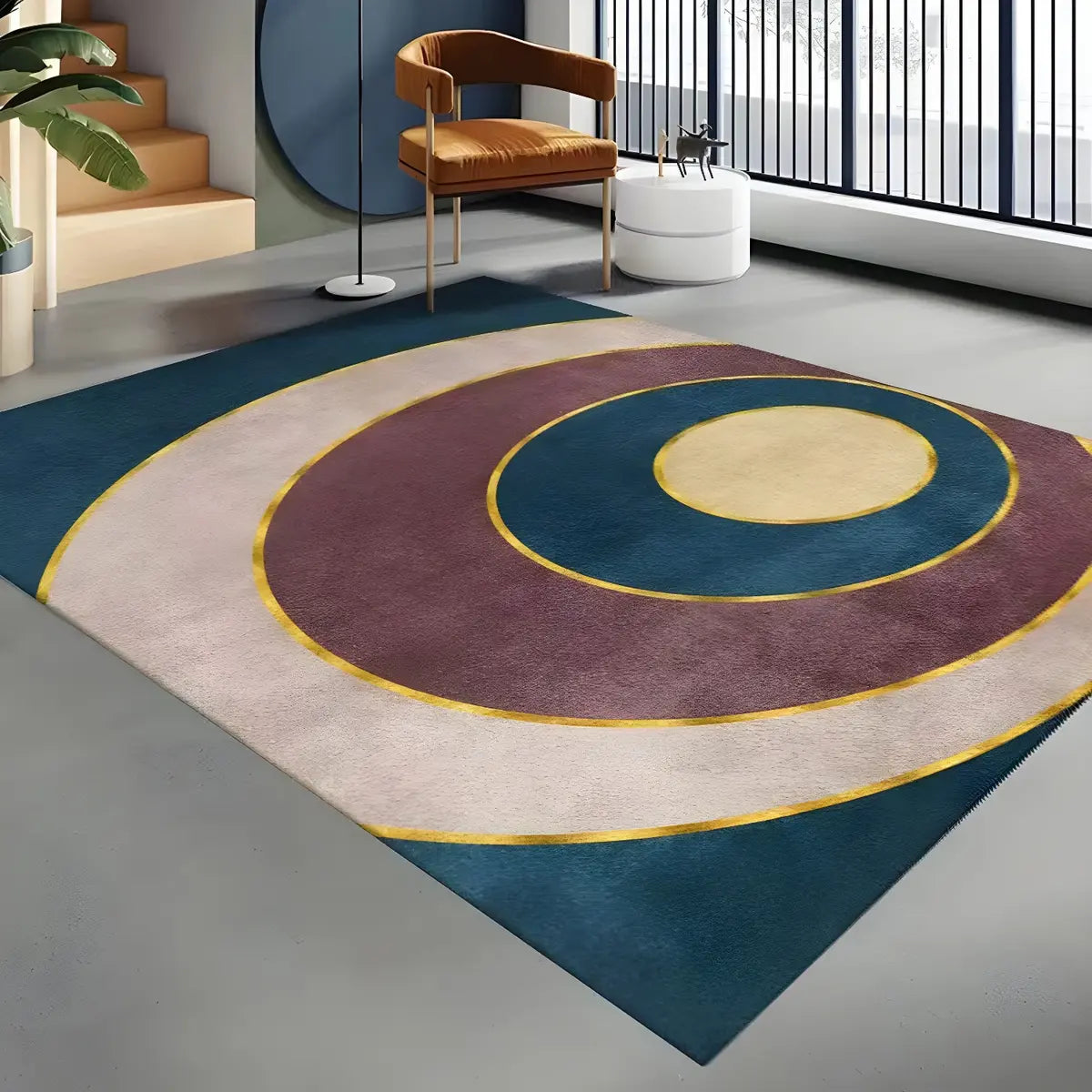 Modern Abstract Polyester Black and Gold Area Rug Image - 13