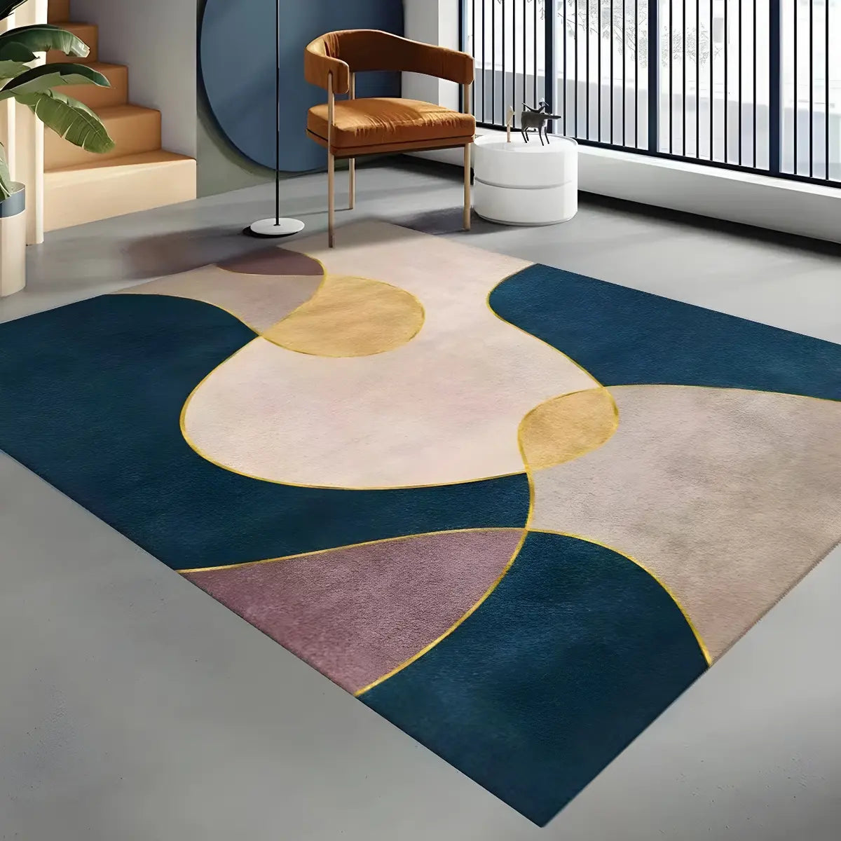 Modern Abstract Polyester Black and Gold Area Rug Image - 4