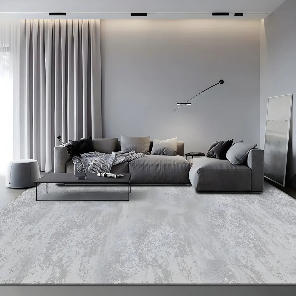 Modern Abstract Polyester Gray Large Anti-Slip Area Rug Image - 1