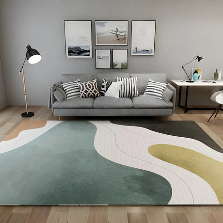 Modern Abstract Polyester Green Rectangle Area Rug Image - 1