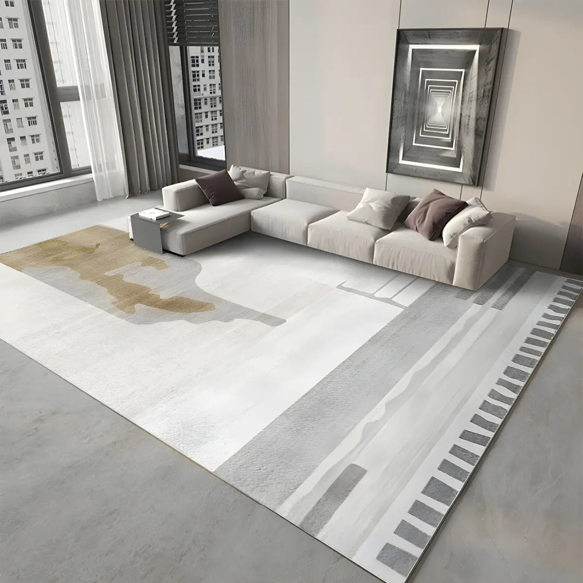 Modern Abstract Polyester Rectangular Green Area Rug Image - 16