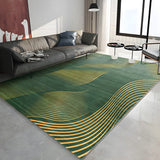 Modern Abstract Polyester Rectangular Green Area Rug Image - 4