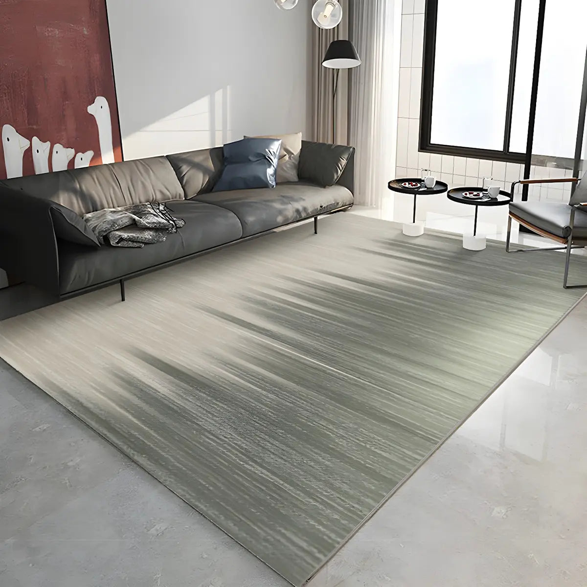 Modern Abstract Polyester Rectangular Green Area Rug Image - 6
