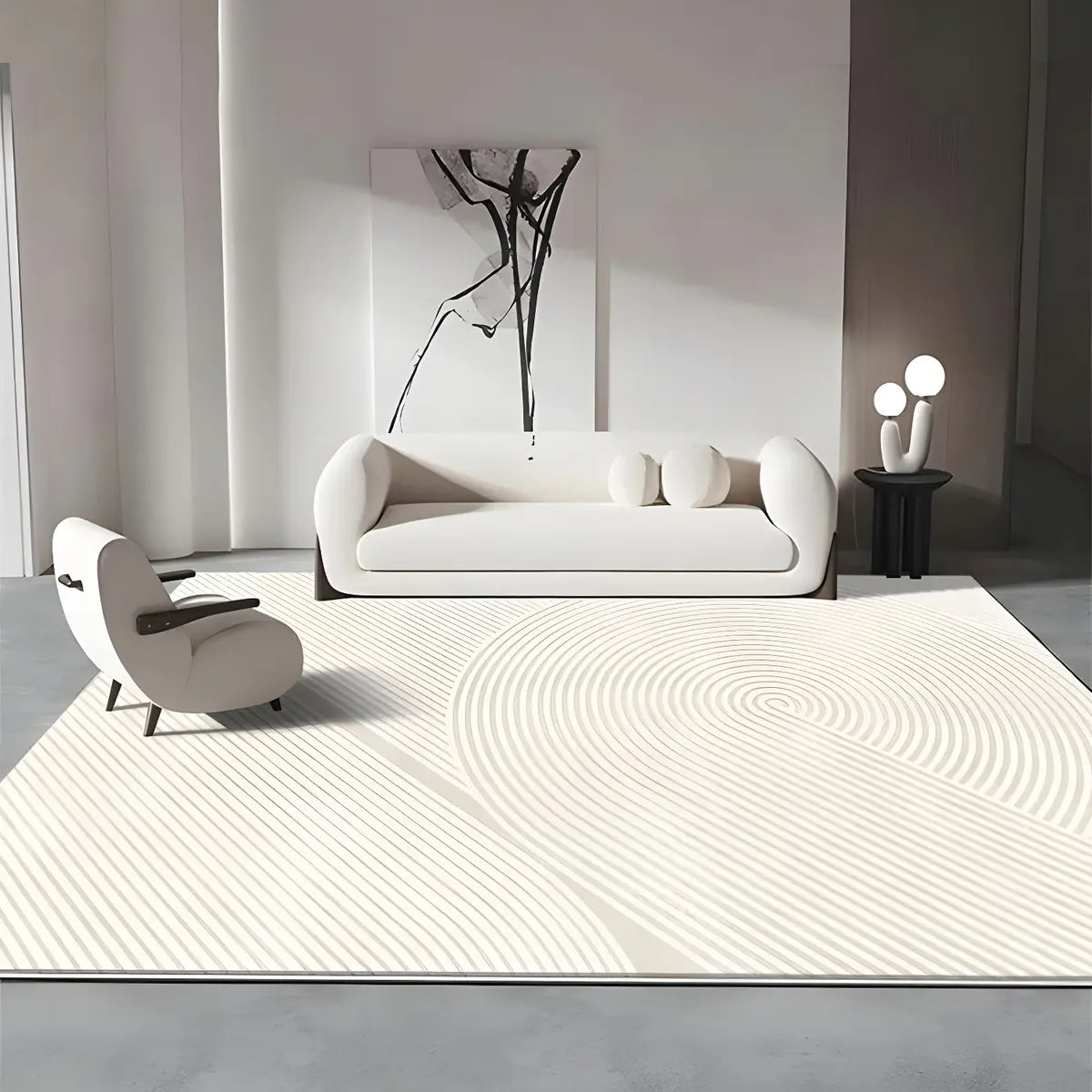 Modern Abstract Rectangle Polyester Beige Area Rug Image - 15