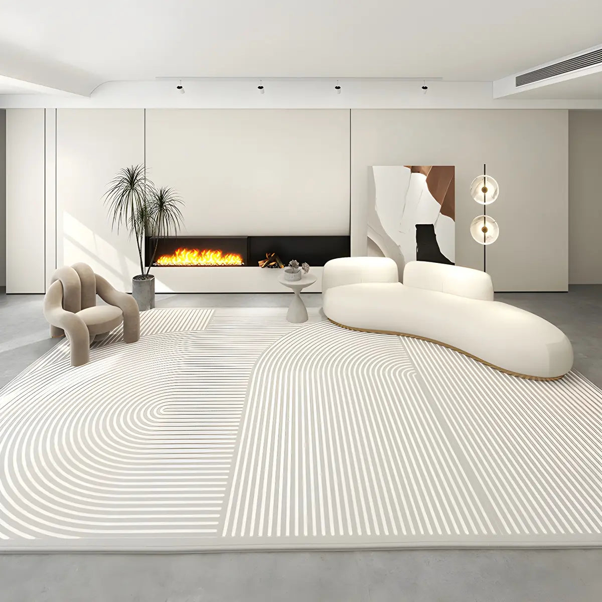 Modern Abstract Rectangle Polyester Beige Area Rug Image - 17