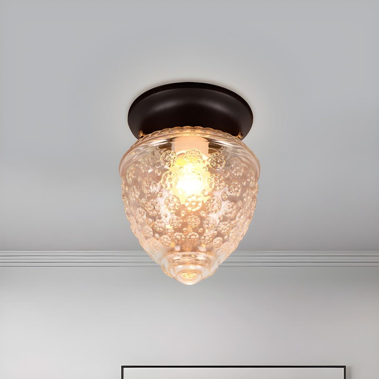 Modern Acorn-Shaped Clear Glass Flush Mount Light Image - 3