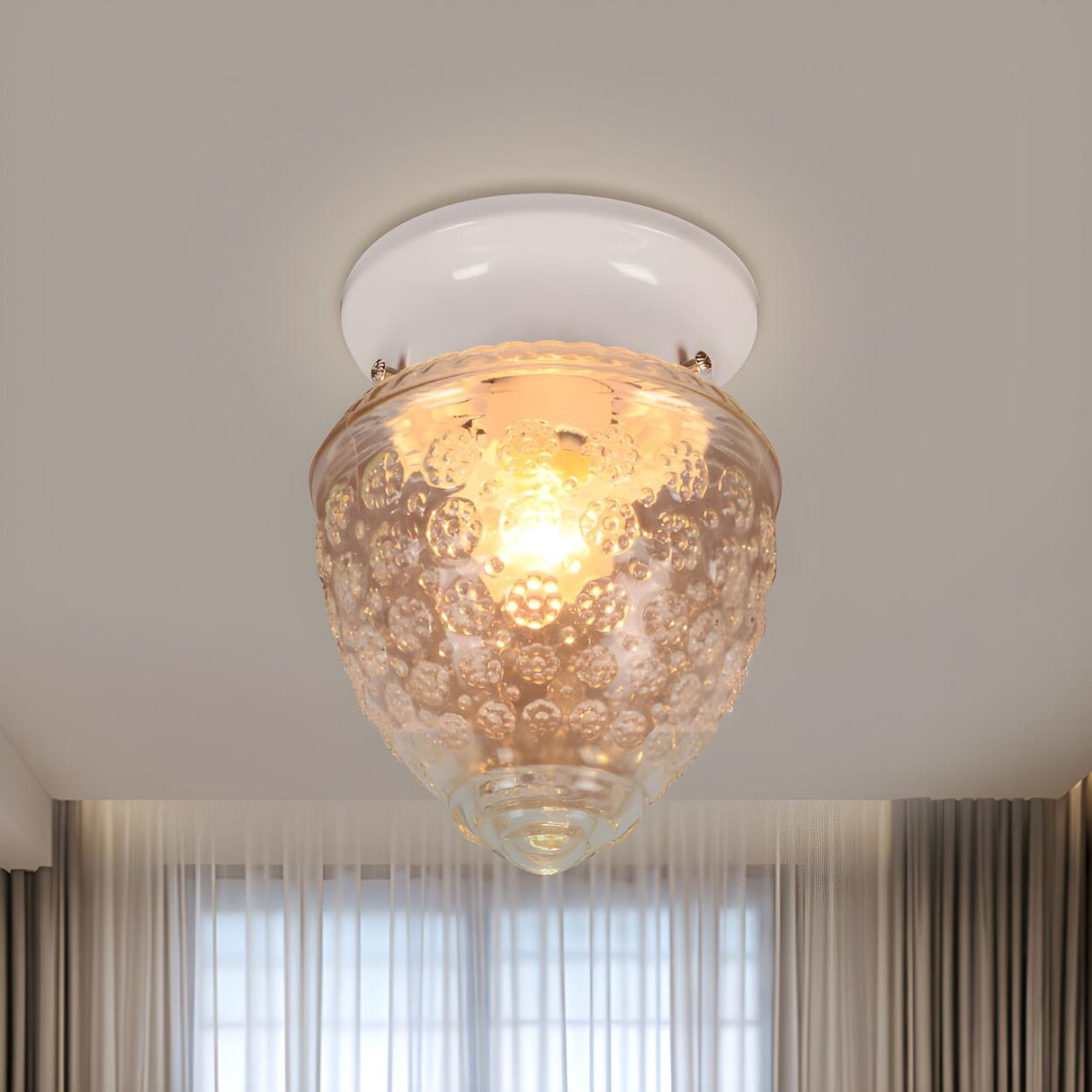 Modern Acorn-Shaped Clear Glass Flush Mount Light Image - 6