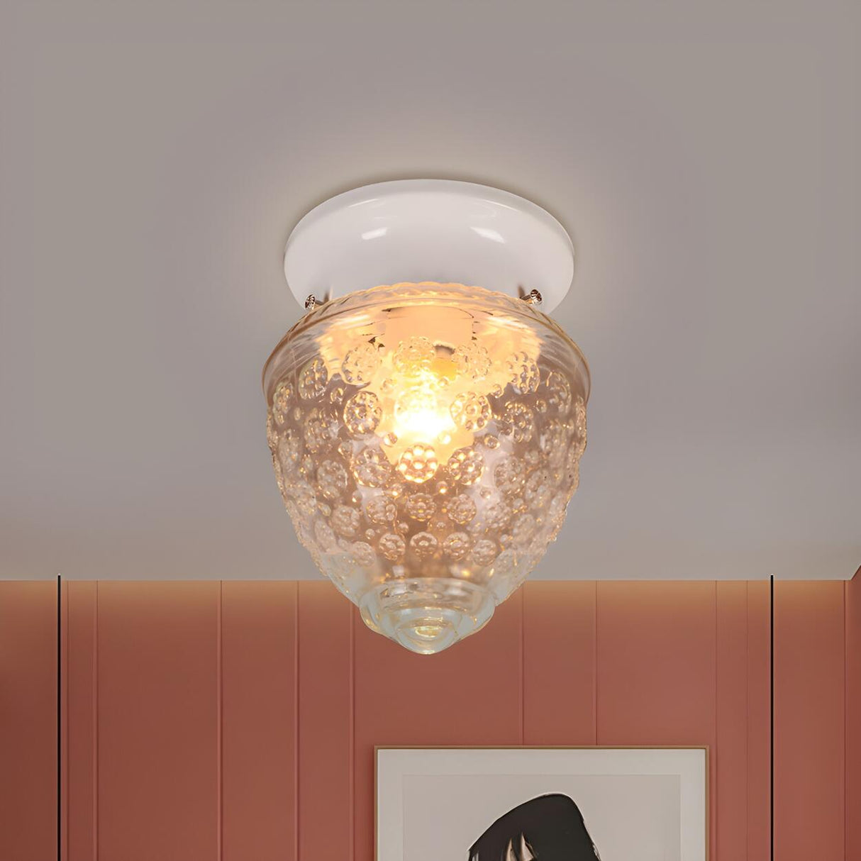 Modern Acorn-Shaped Clear Glass Flush Mount Light Image - 7
