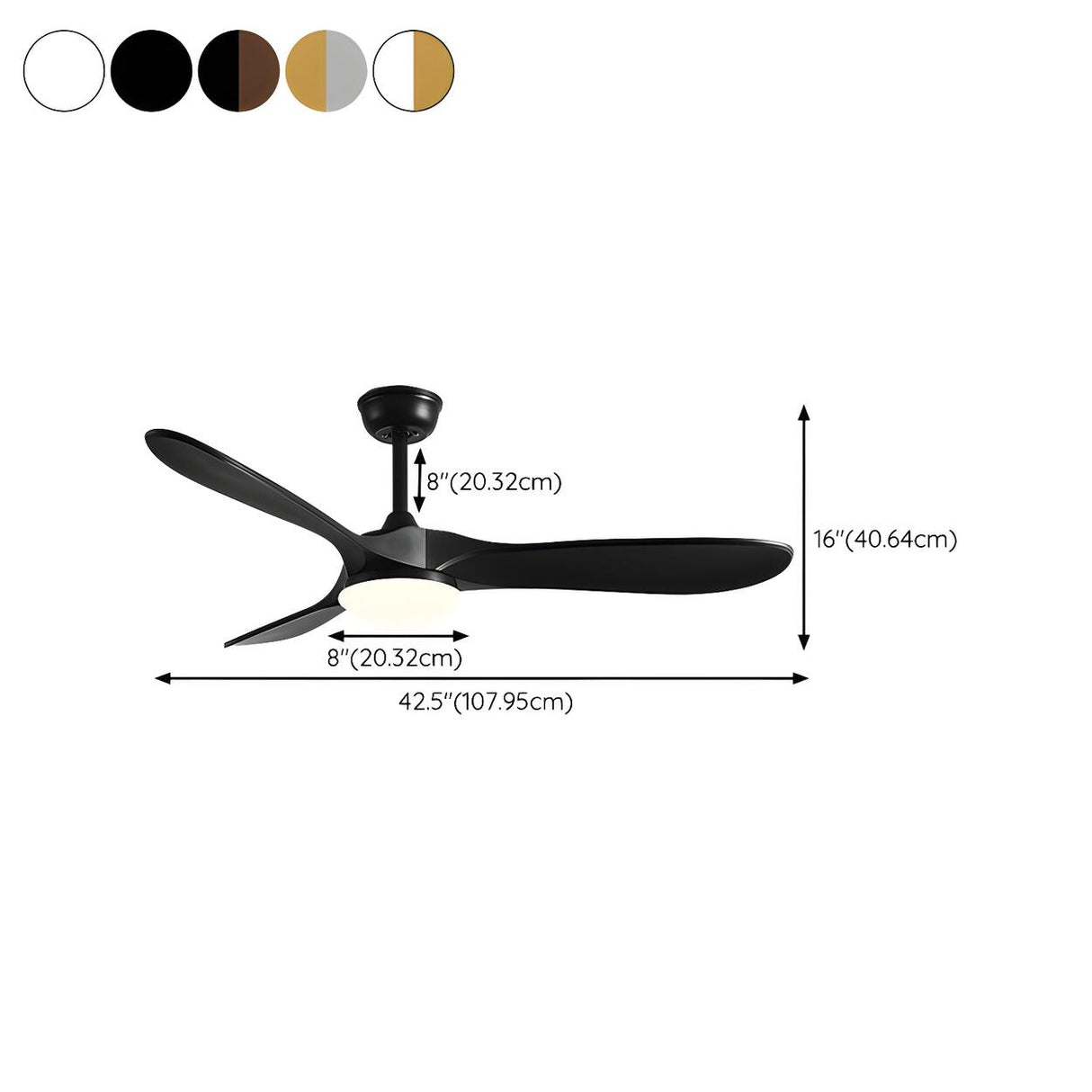 Modern Adjustable 3 Wood Blade Ceiling Fan with Light 