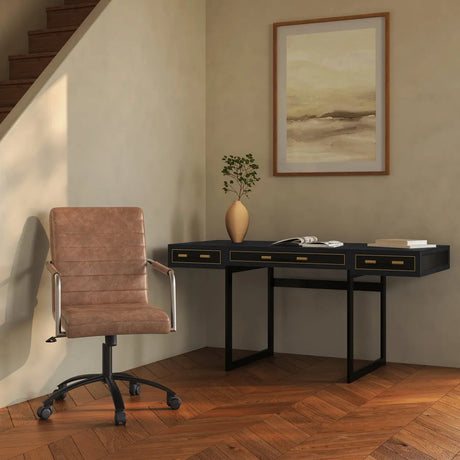 Modern Adjustable Black Leather Swivel Office Chair Image - 2