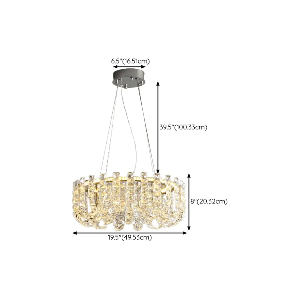 Modern Adjustable Height Drum Round Crystal Chandelier 