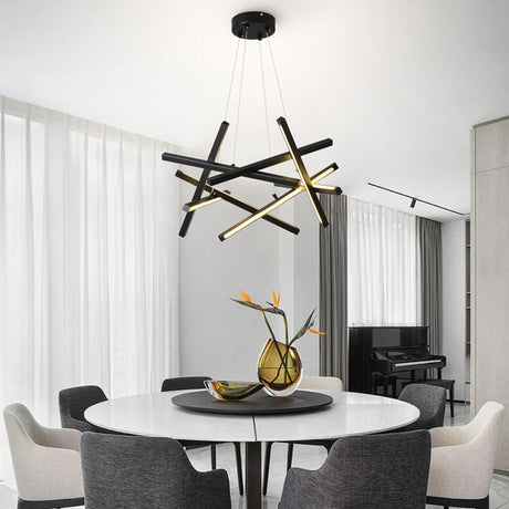 Modern Adjustable Height Metal Strip Chandelier Image - 1