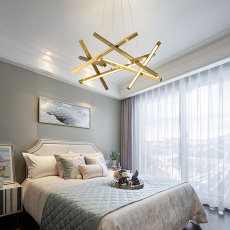 Modern Adjustable Height Metal Strip Chandelier Image - 2