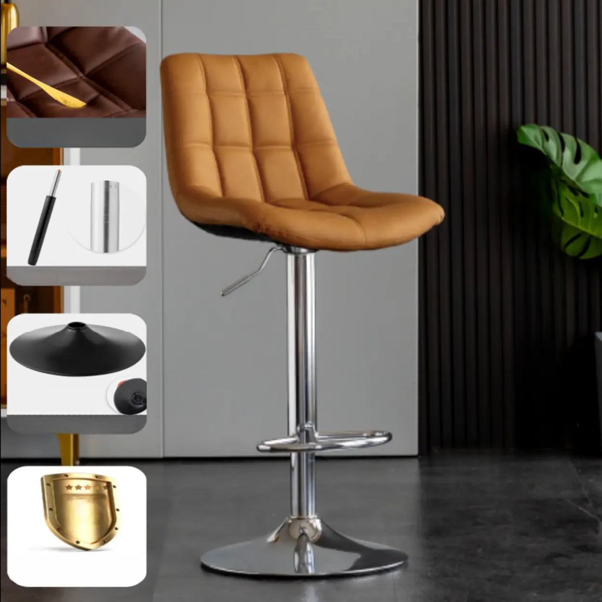 Modern Adjustable Height Square Bar Stools with Rotating Back Image - 12