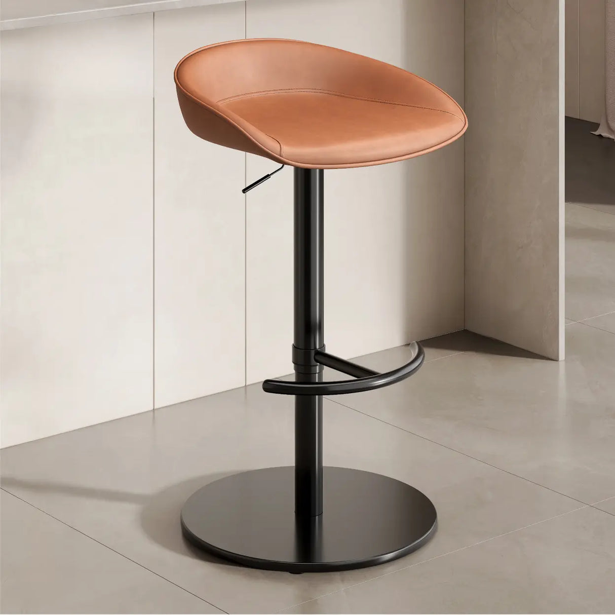 Modern Adjustable Height Swivel Bar Stool with Footrest Image - 17