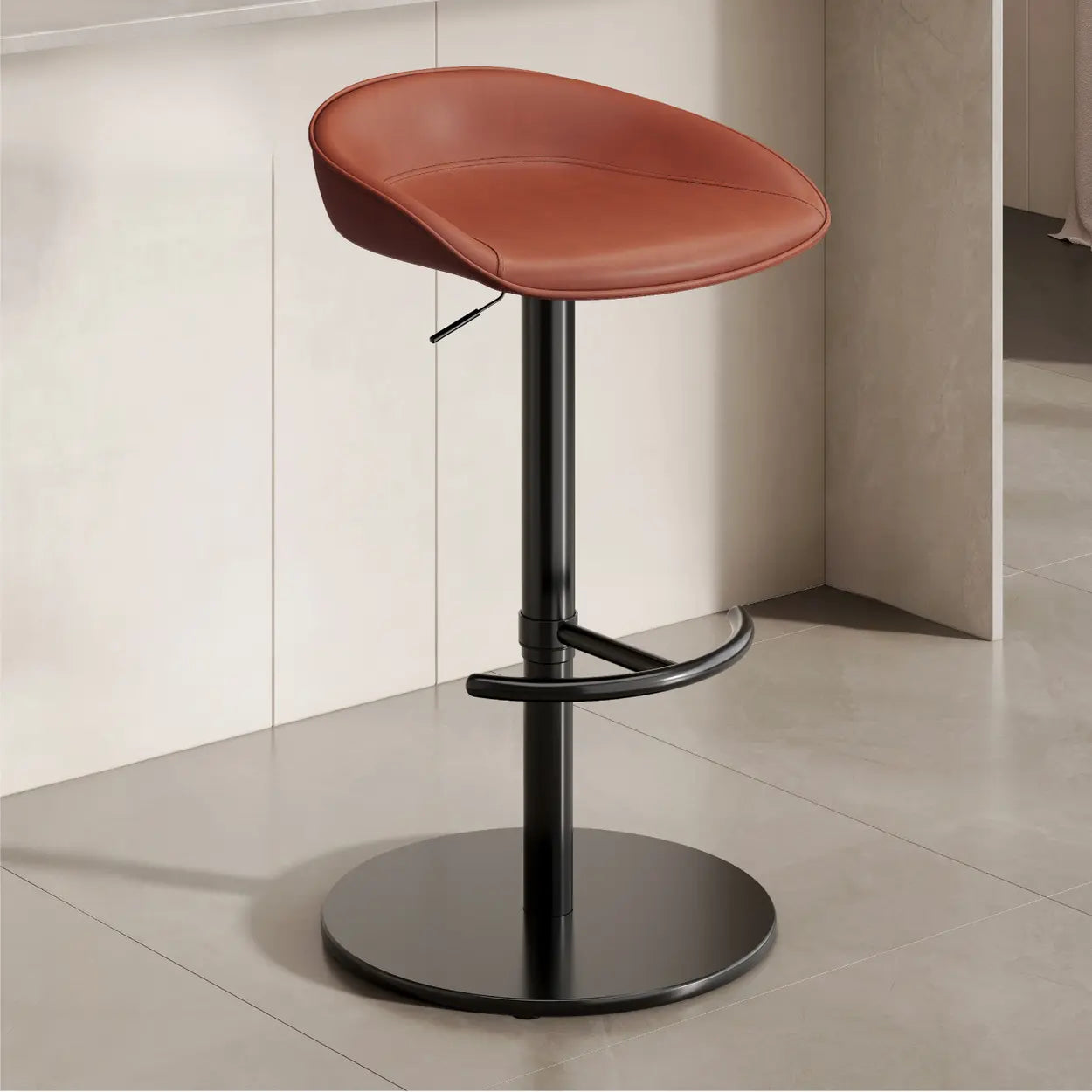Modern Adjustable Height Swivel Bar Stool with Footrest Image - 18
