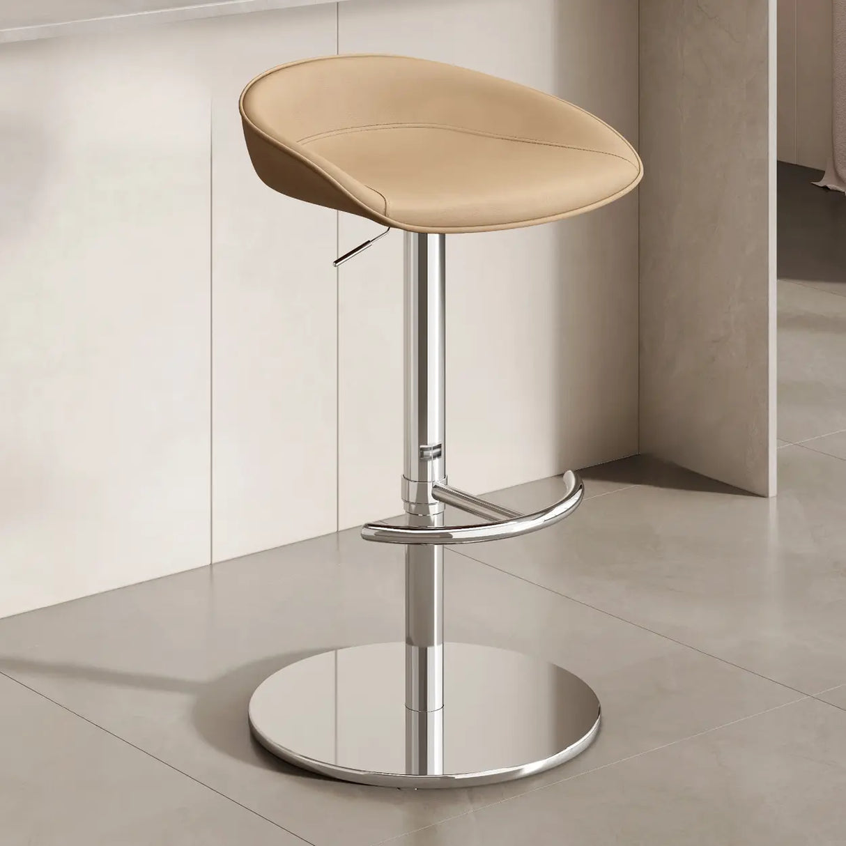 Modern Adjustable Height Swivel Bar Stool with Footrest Image - 2